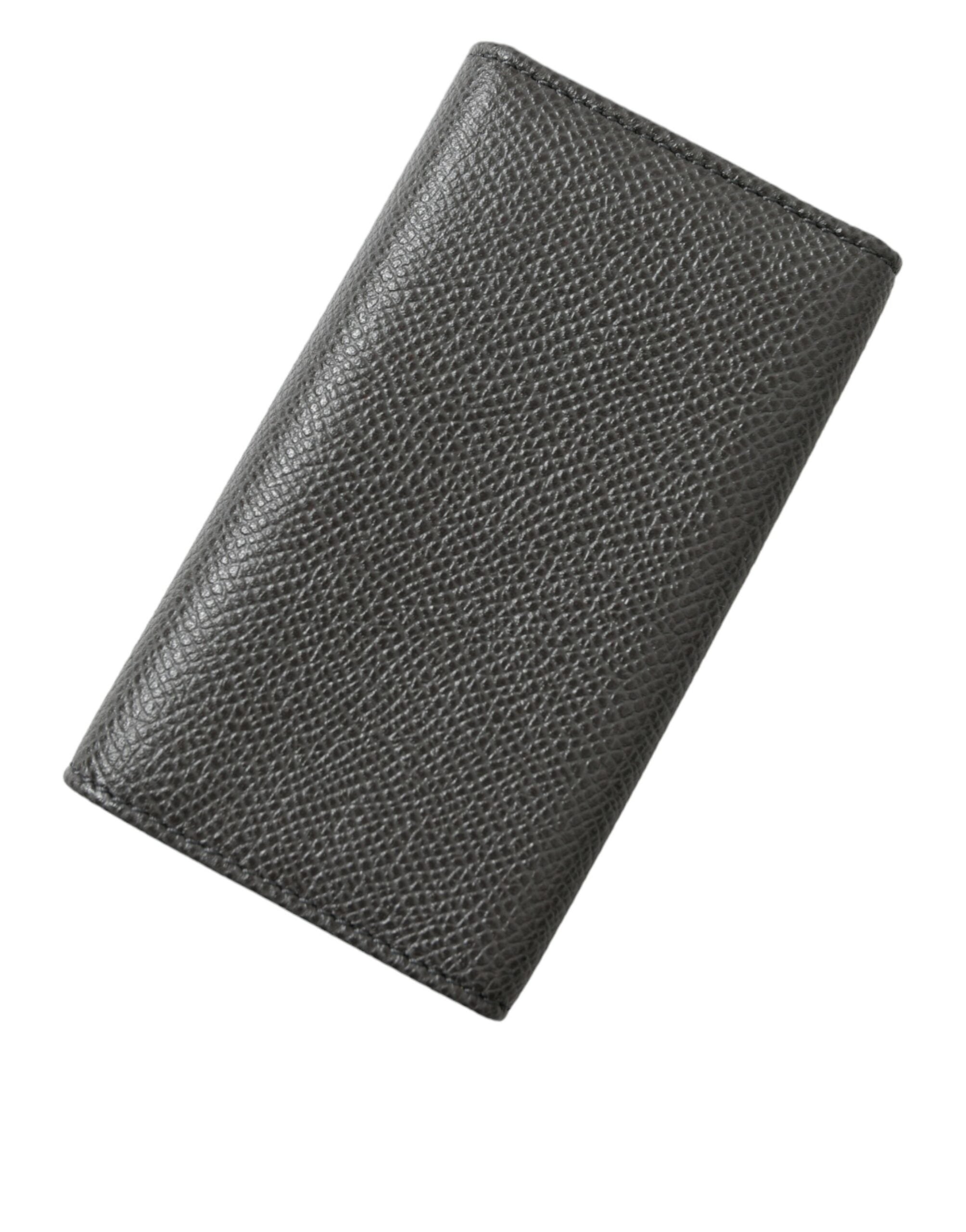 Gray Leather Silver Metal Logo Plaque Trifold Keyring Dolce & Gabbana