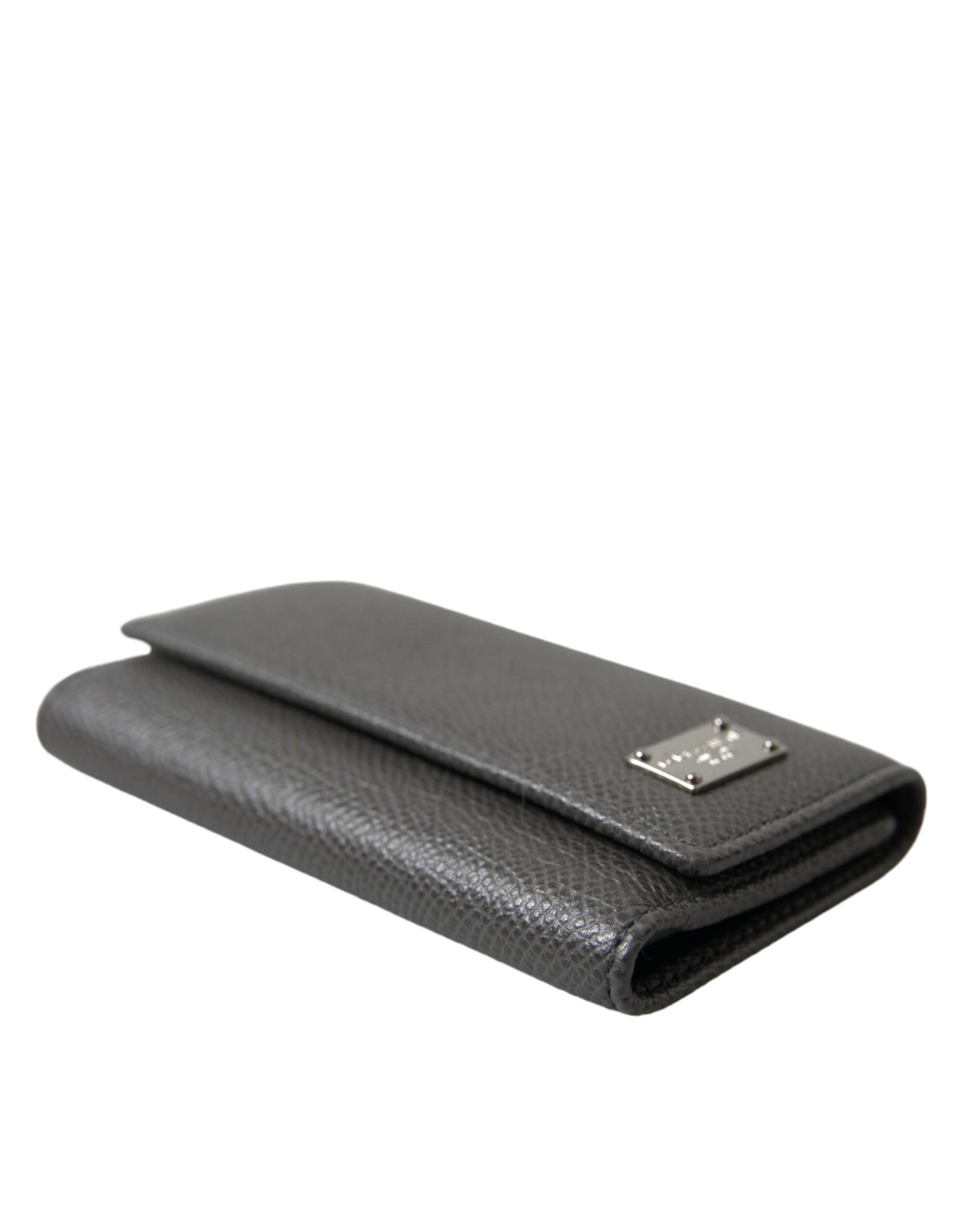 Gray Leather Silver Metal Logo Plaque Trifold Keyring Dolce & Gabbana