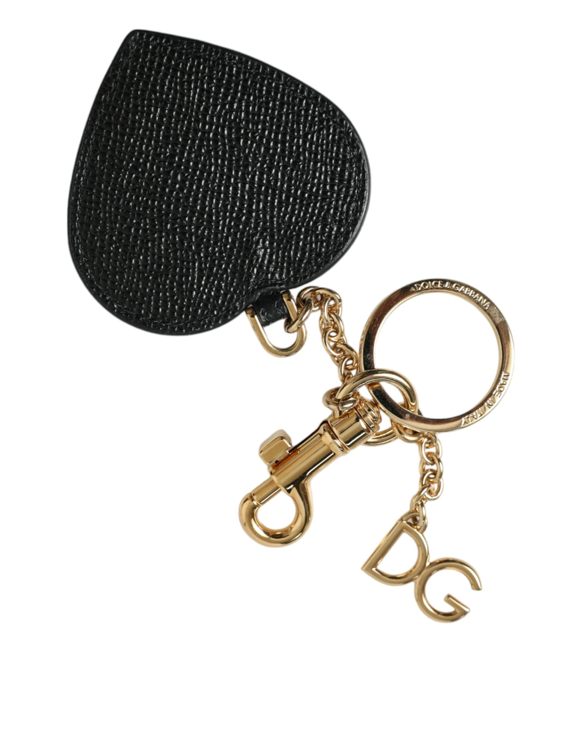 Pink Black Heart Leather Gold Tone Brass Keyring Keychain Dolce & Gabbana