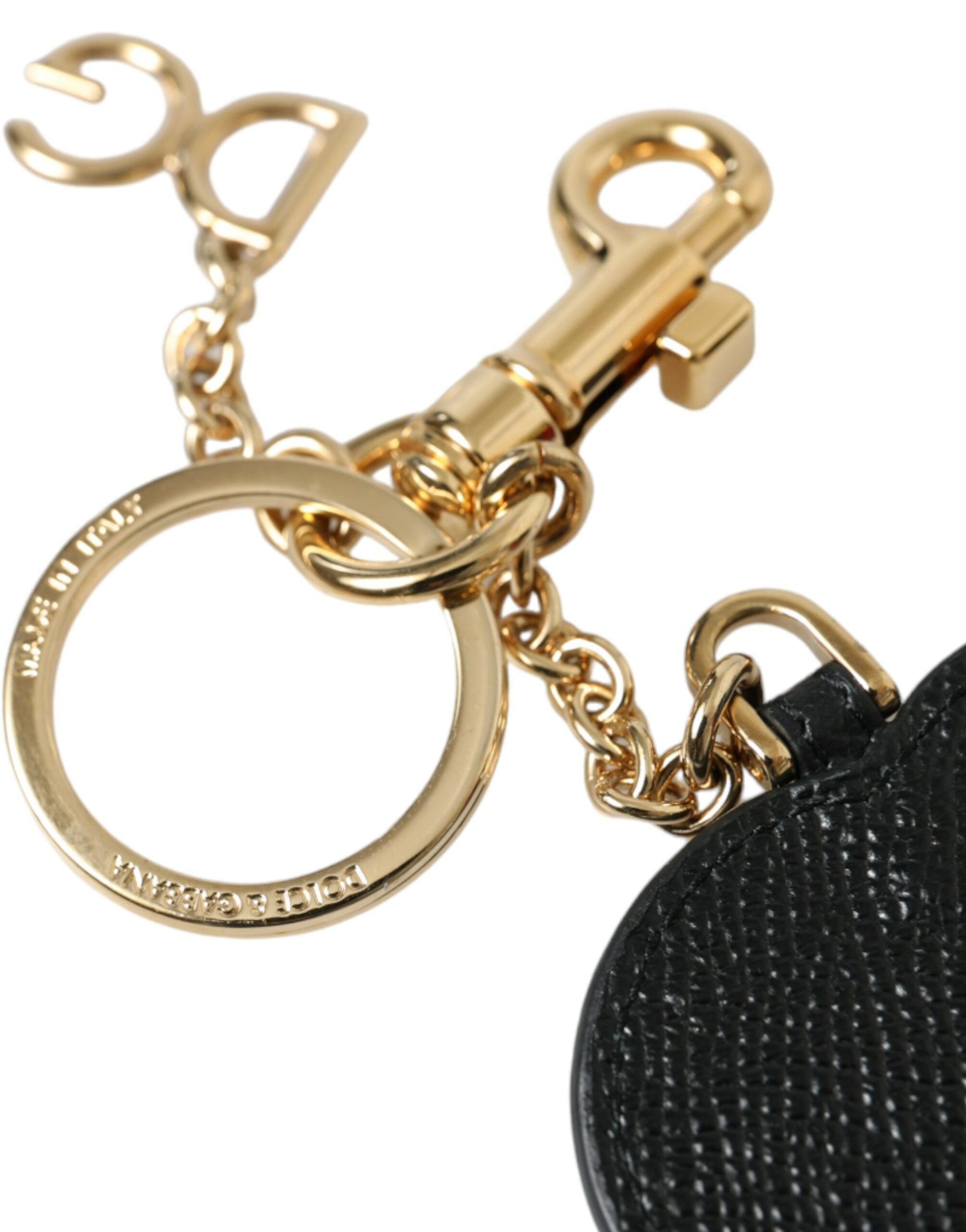 Pink Black Heart Leather Gold Tone Brass Keyring Keychain Dolce & Gabbana