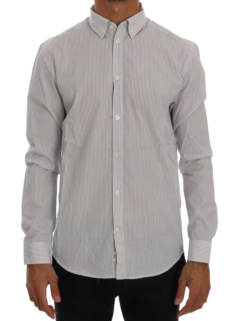 White Blue Striped Casual Cotton Regular Fit Shirt Frankie Morello