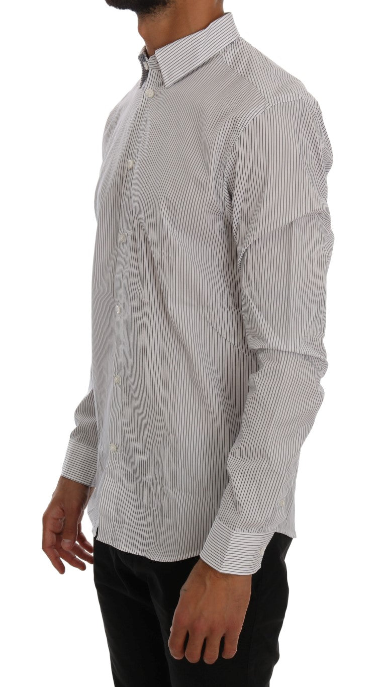 White Blue Striped Casual Cotton Regular Fit Shirt Frankie Morello