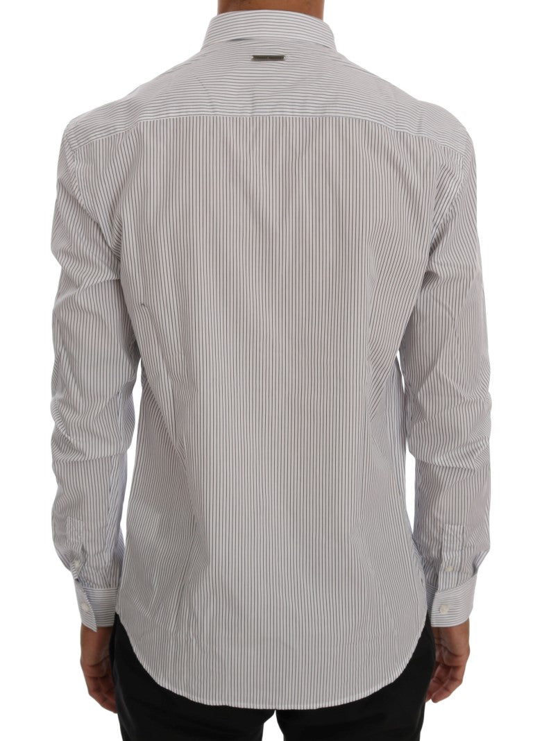White Blue Striped Casual Cotton Regular Fit Shirt Frankie Morello