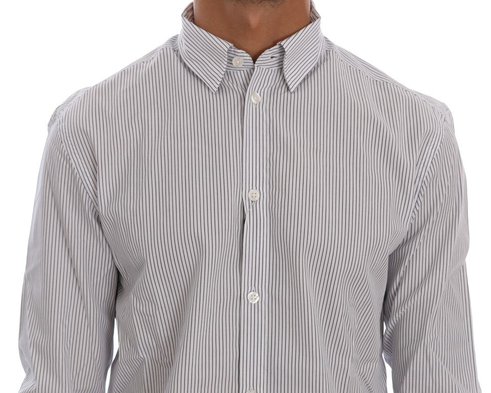 White Blue Striped Casual Cotton Regular Fit Shirt Frankie Morello
