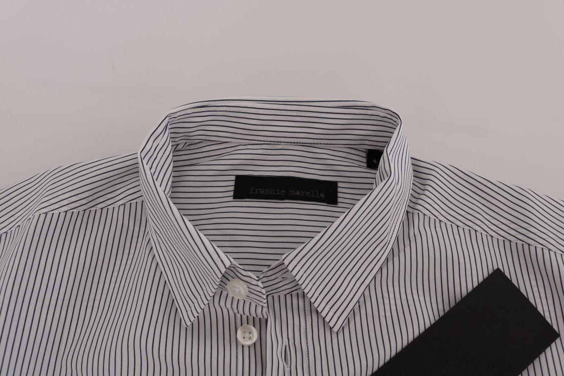 White Blue Striped Casual Cotton Regular Fit Shirt Frankie Morello