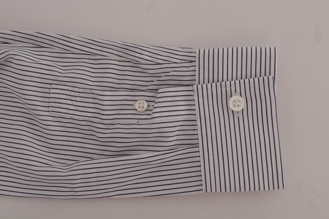 White Blue Striped Casual Cotton Regular Fit Shirt Frankie Morello
