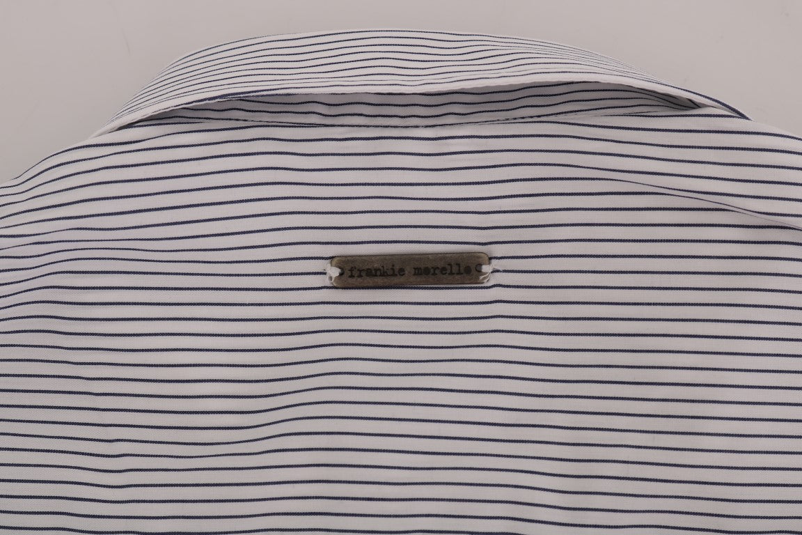 White Blue Striped Casual Cotton Regular Fit Shirt Frankie Morello