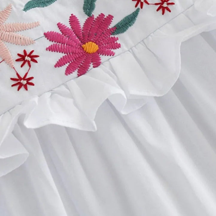 White Embroidered Frilled Top tops Shopella