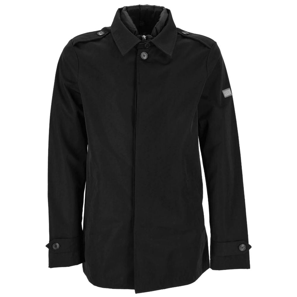 Black Polyester Men's Trench Jacket Yes Zee