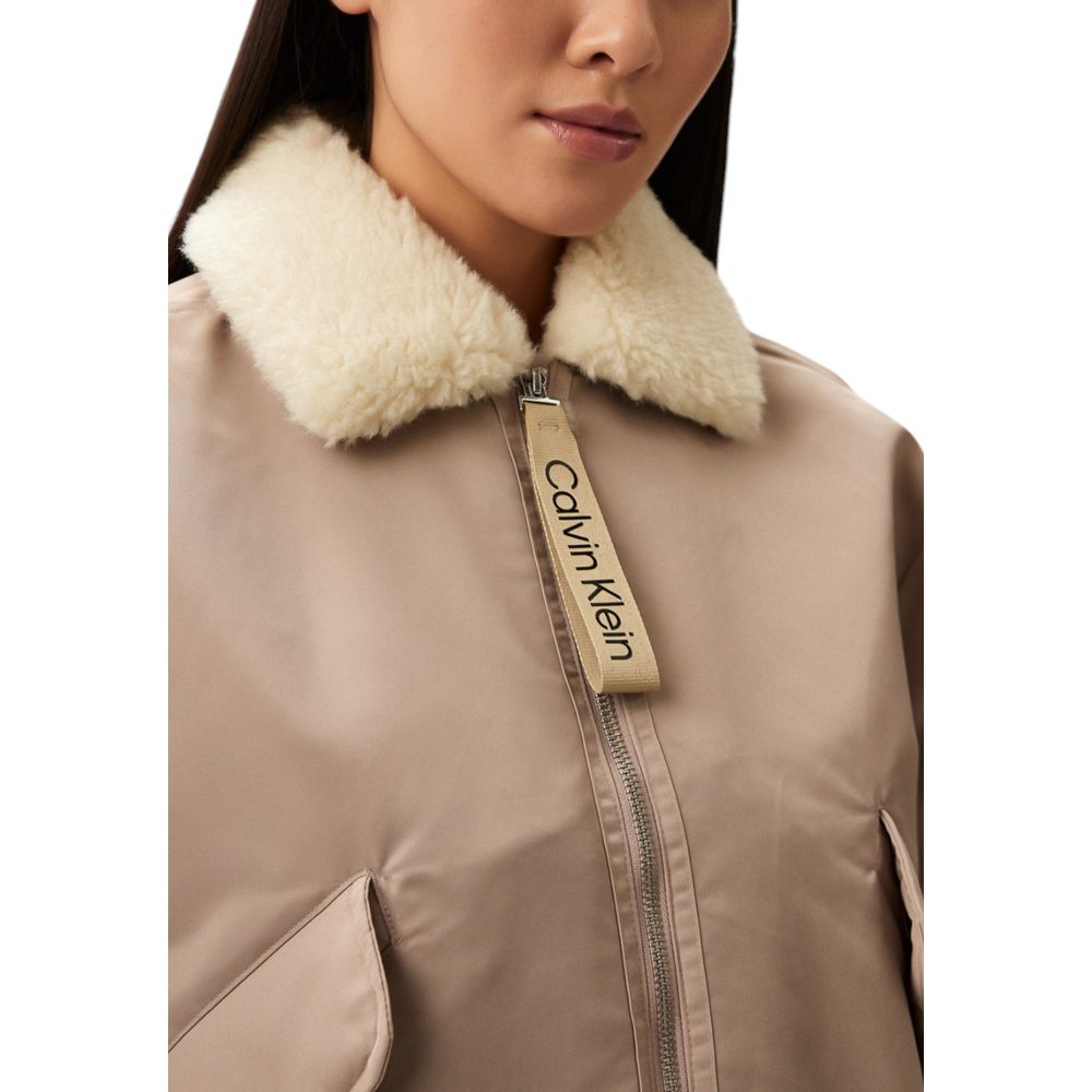 Beige Polyester Jackets & Coat Calvin Klein Jeans