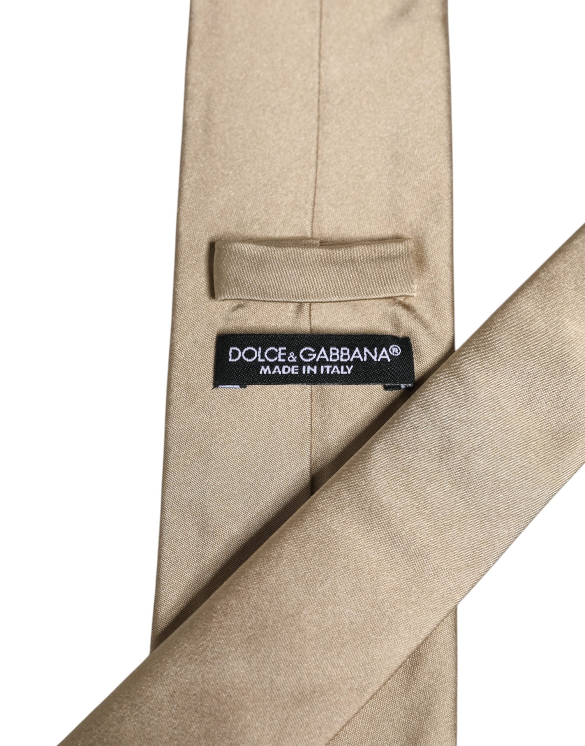 Beige Solid Silk Adjustable Necktie Tie Dolce & Gabbana