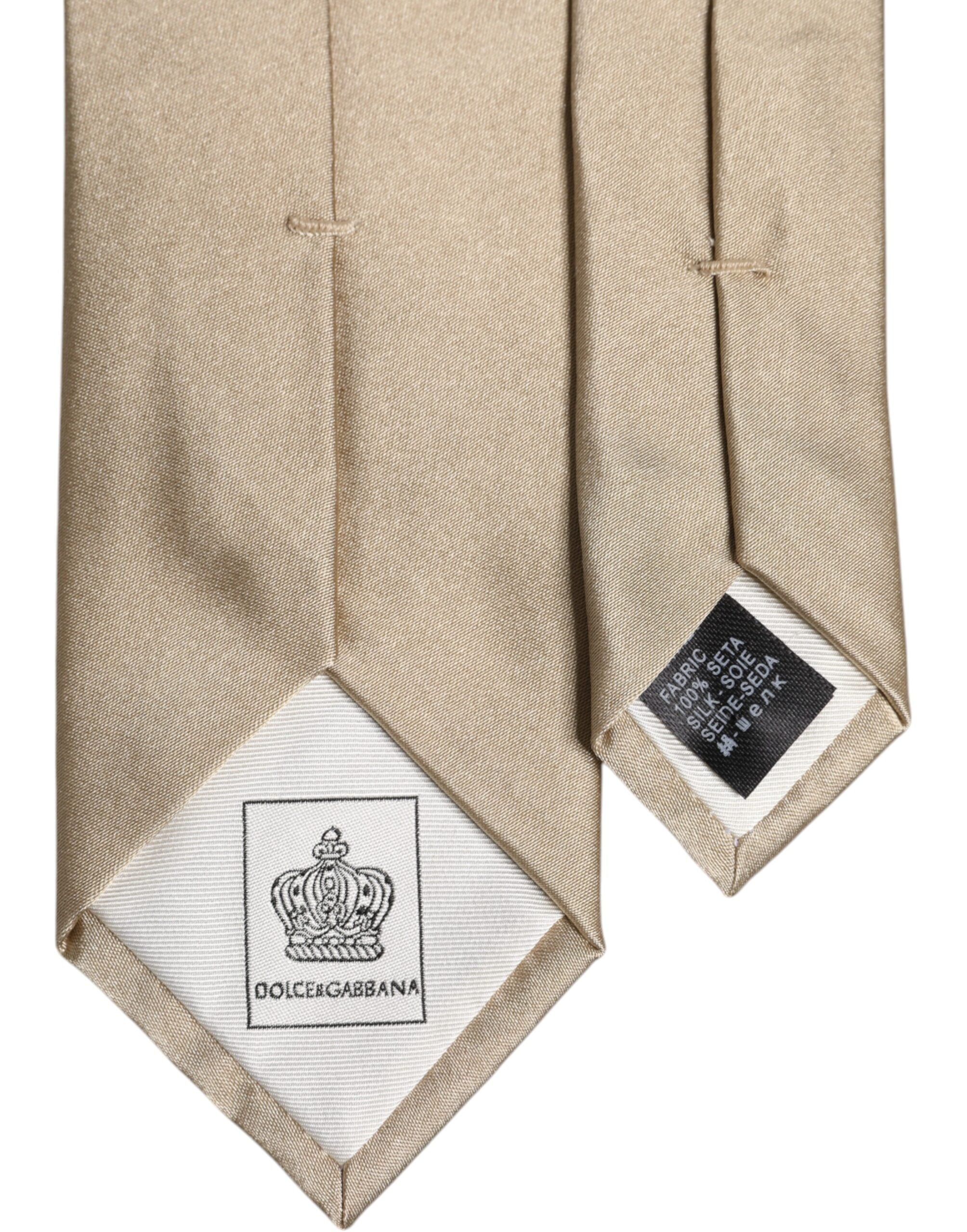 Beige Solid Silk Adjustable Necktie Tie Dolce & Gabbana