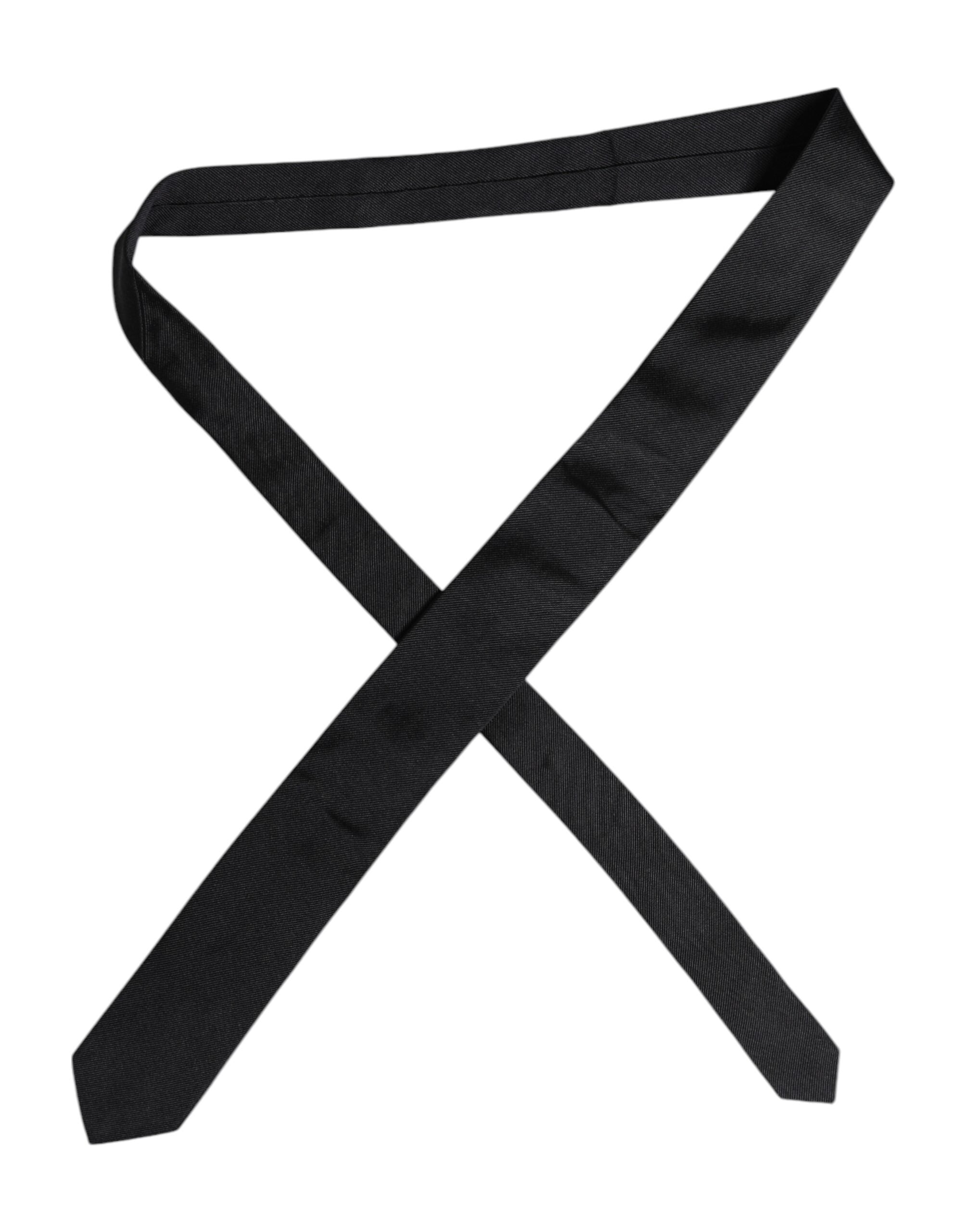 Black Solid Silk Adjustable Necktie Tie Dolce & Gabbana