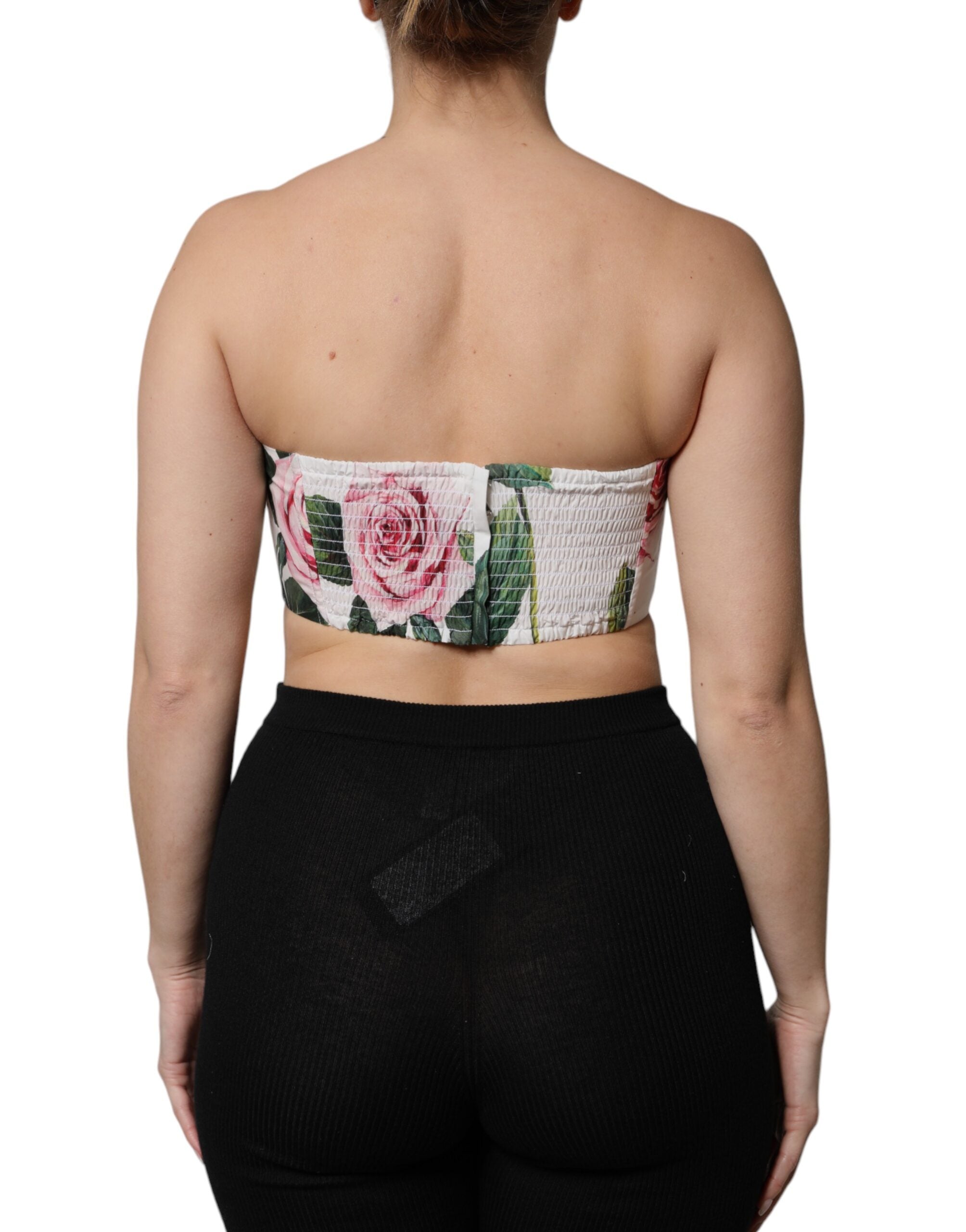 White Floral Print Cropped Bustier Corset Top Dolce & Gabbana