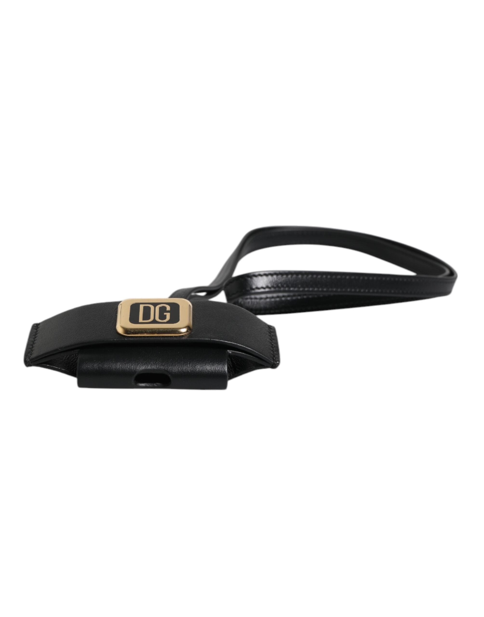 Black Leather Strap Gold Metal Logo Plaque Airpods Case Dolce & Gabbana