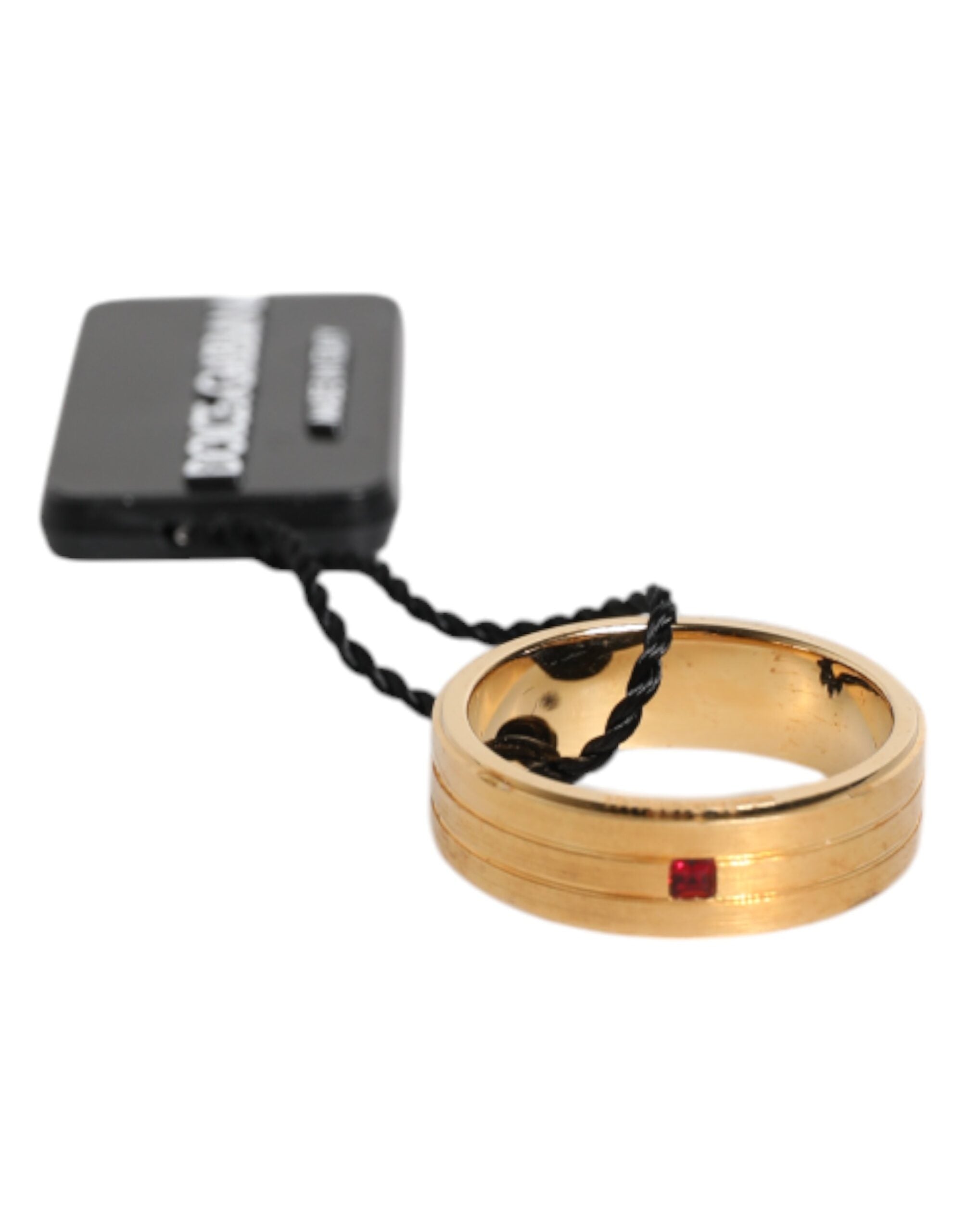Gold Tone Brass Red Crystal DG Logo Ring Dolce & Gabbana