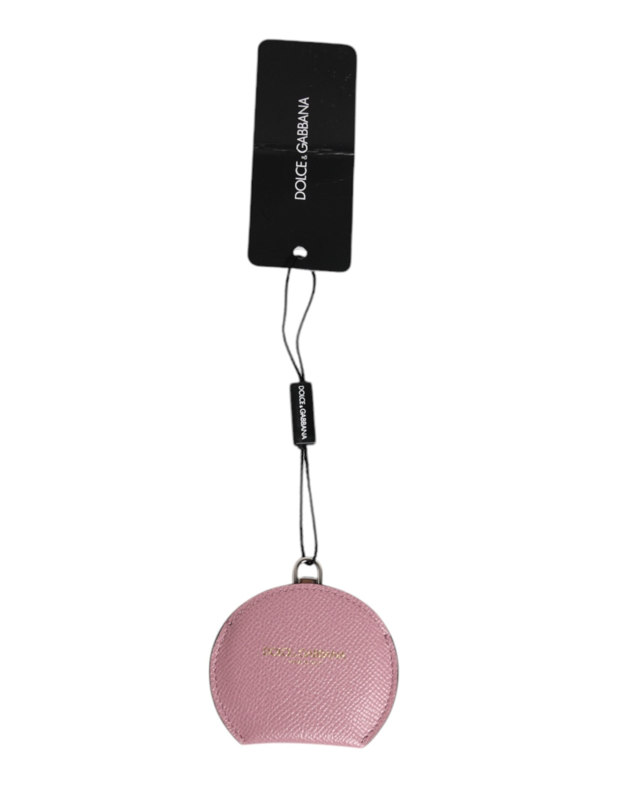 Pink Calfskin Leather Round Logo Hand Mirror Holder Dolce & Gabbana