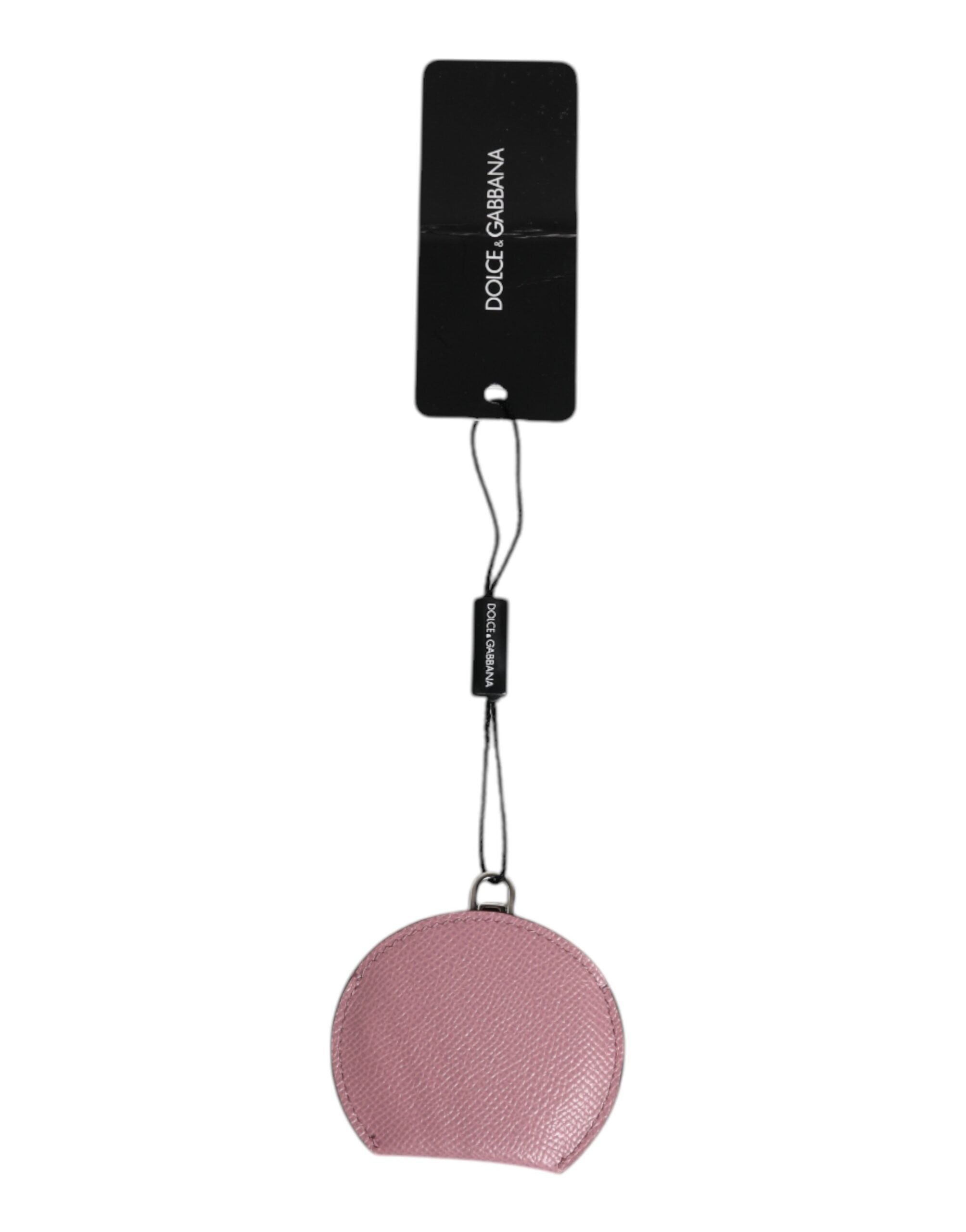 Pink Calfskin Leather Round Logo Hand Mirror Holder Dolce & Gabbana