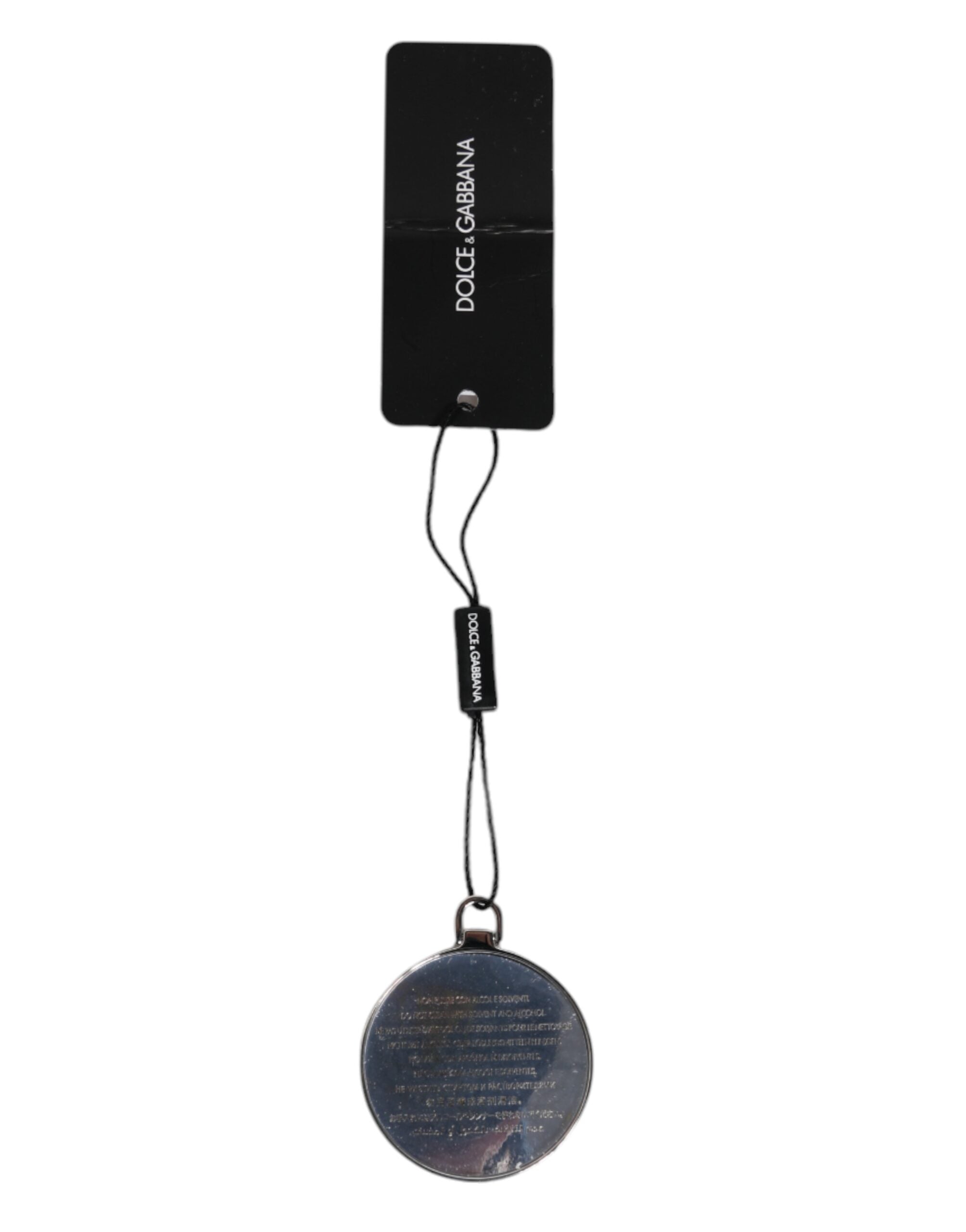 Pink Calfskin Leather Round Logo Hand Mirror Holder Dolce & Gabbana