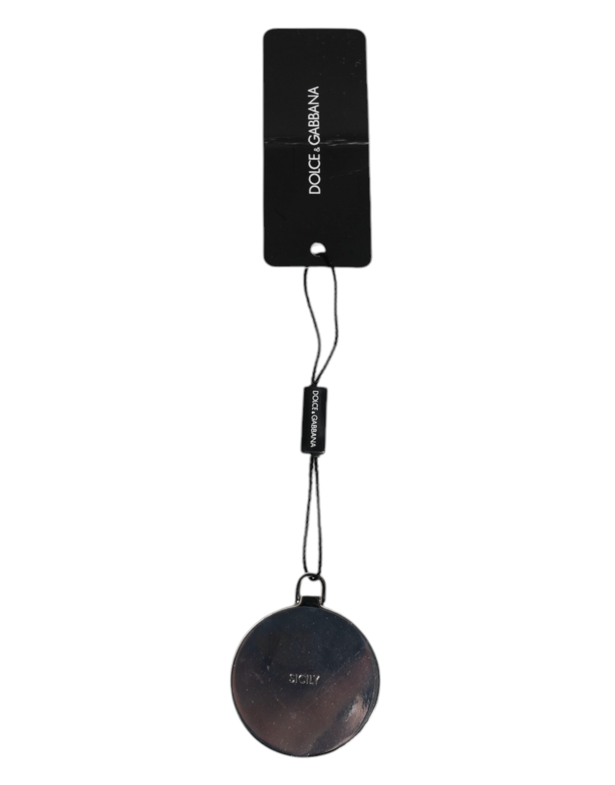 Pink Calfskin Leather Round Logo Hand Mirror Holder Dolce & Gabbana