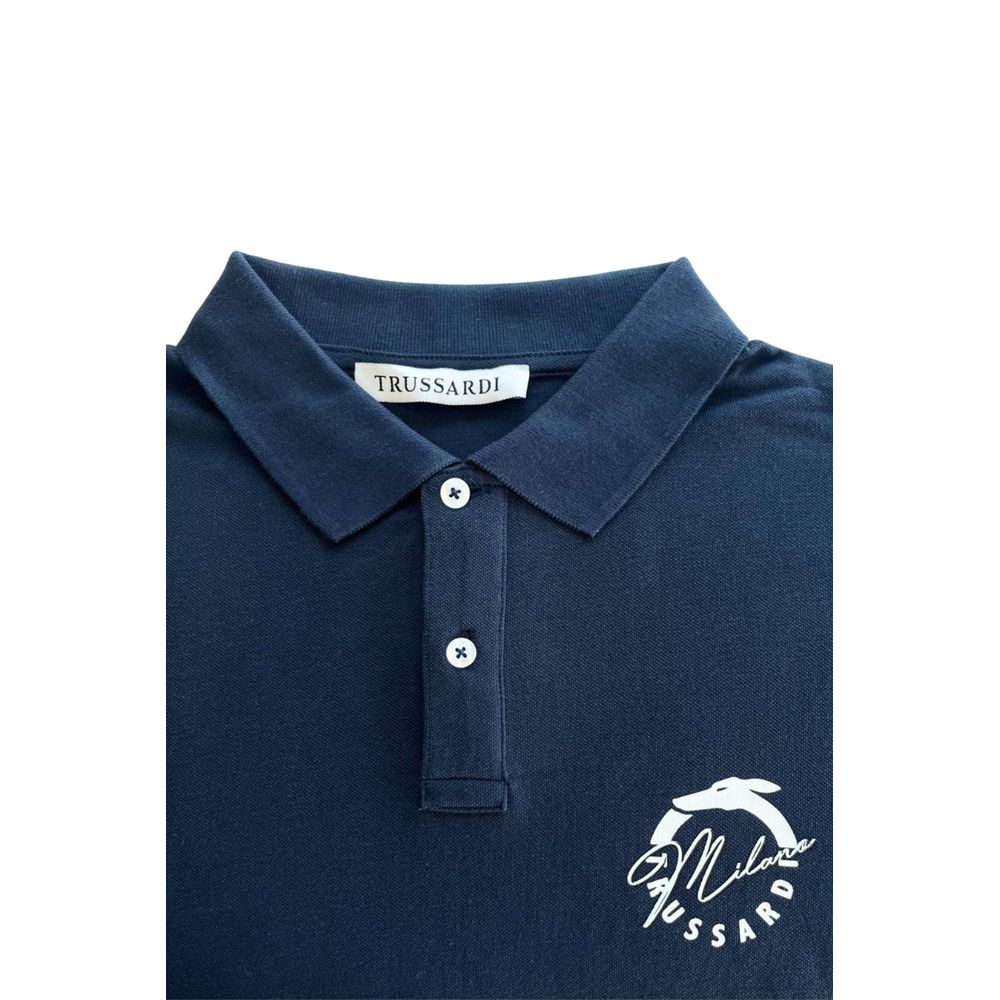 Blue Cotton Men Polo Shirt Trussardi Beachwear