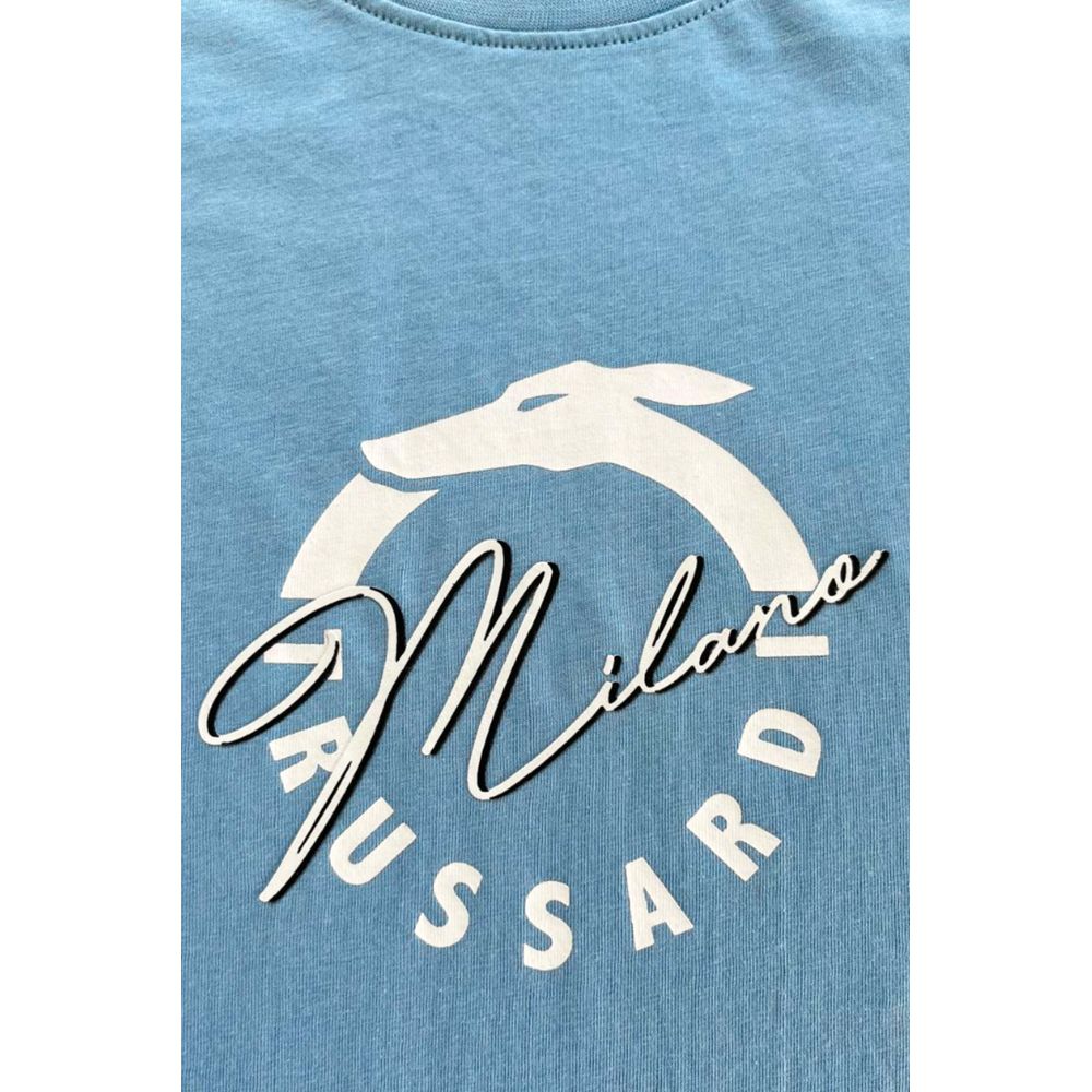 Light Blue Cotton Men T-Shirt Trussardi Beachwear
