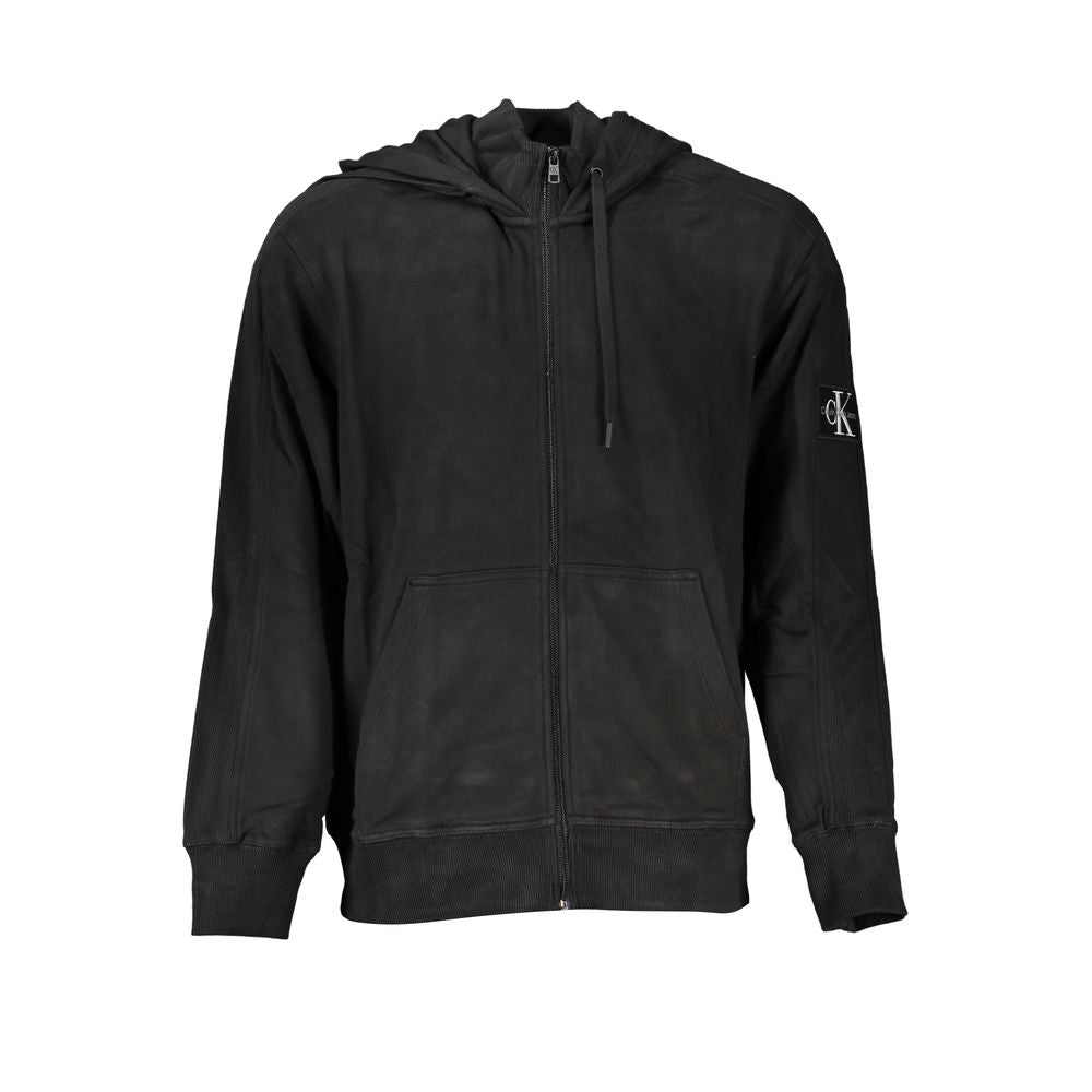 Black Cotton Men Sweater with Hood and Pockets Calvin Klein