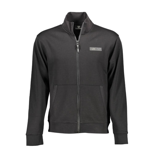 Black Cotton Men Sweater with Central Pockets and Zip Plein Sport