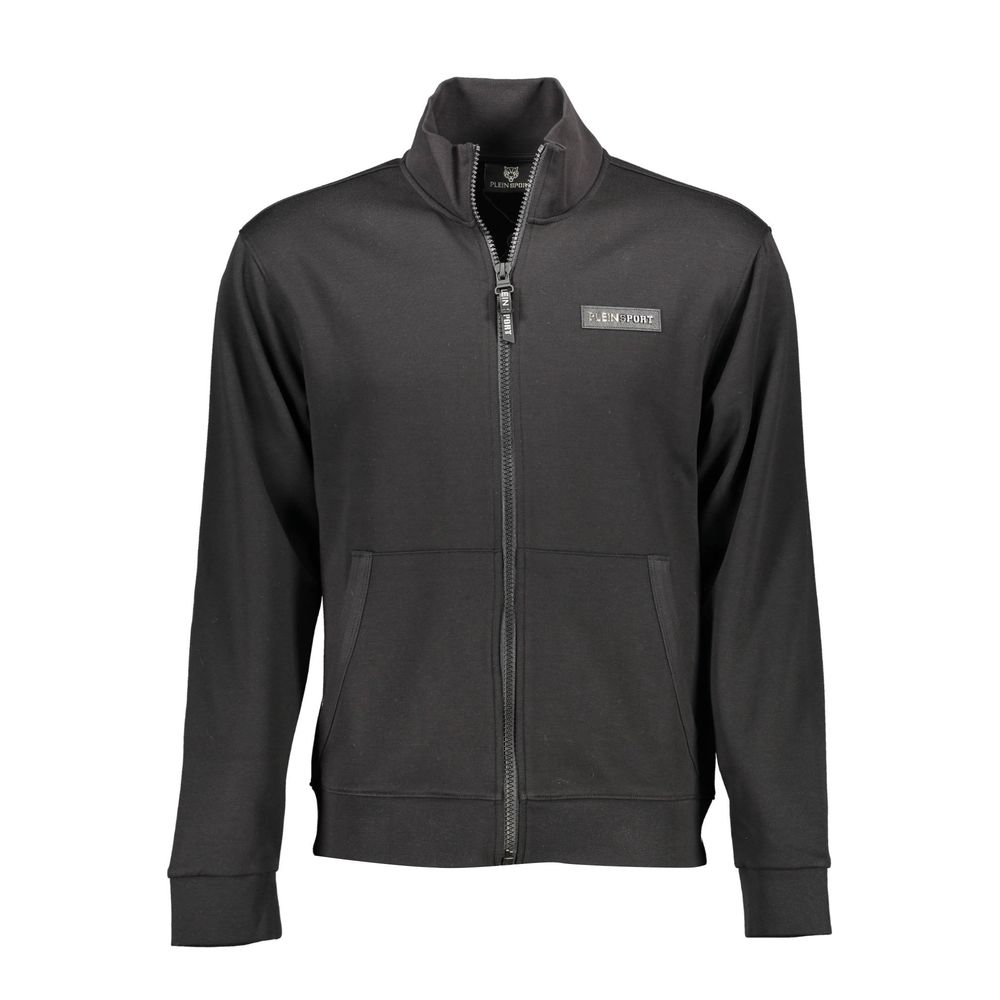 Black Cotton Men Sweater with Central Pockets and Zip Plein Sport