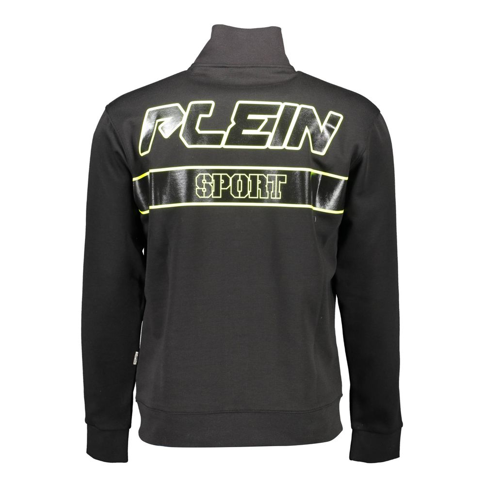Black Cotton Men Sweater with Central Pockets and Zip Plein Sport