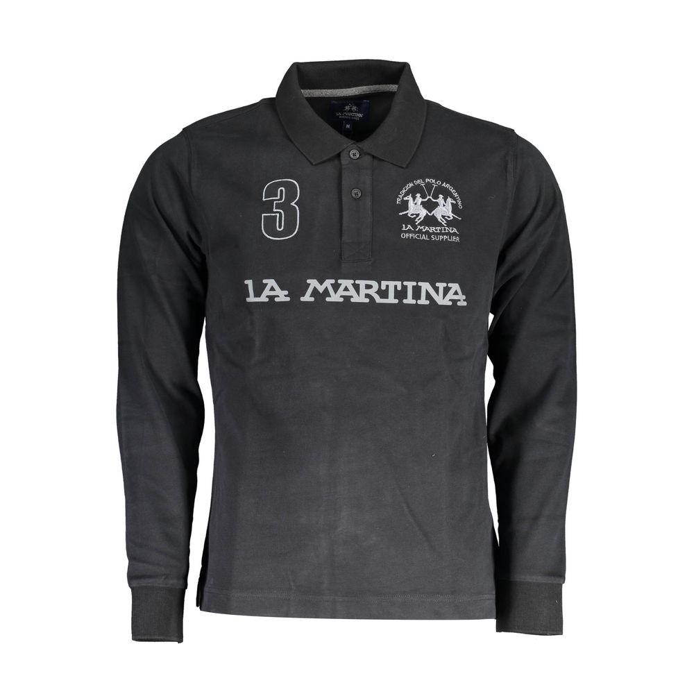 Black Cotton Men Polo Shirt La Martina