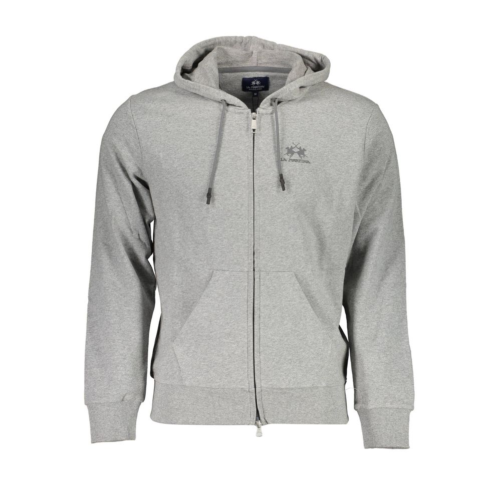 Gray Cotton Men Sweater with Hood La Martina