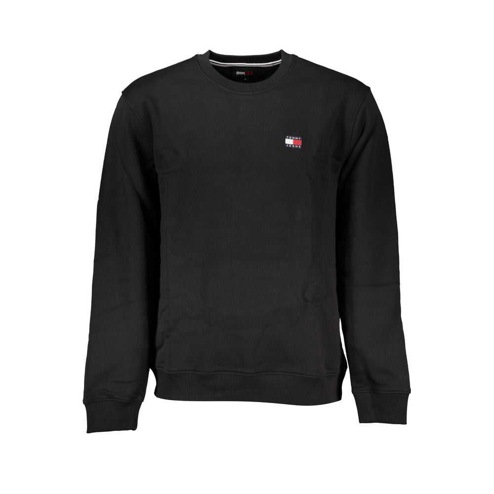 Sleek Black Cotton Crew Neck Sweatshirt Tommy Hilfiger