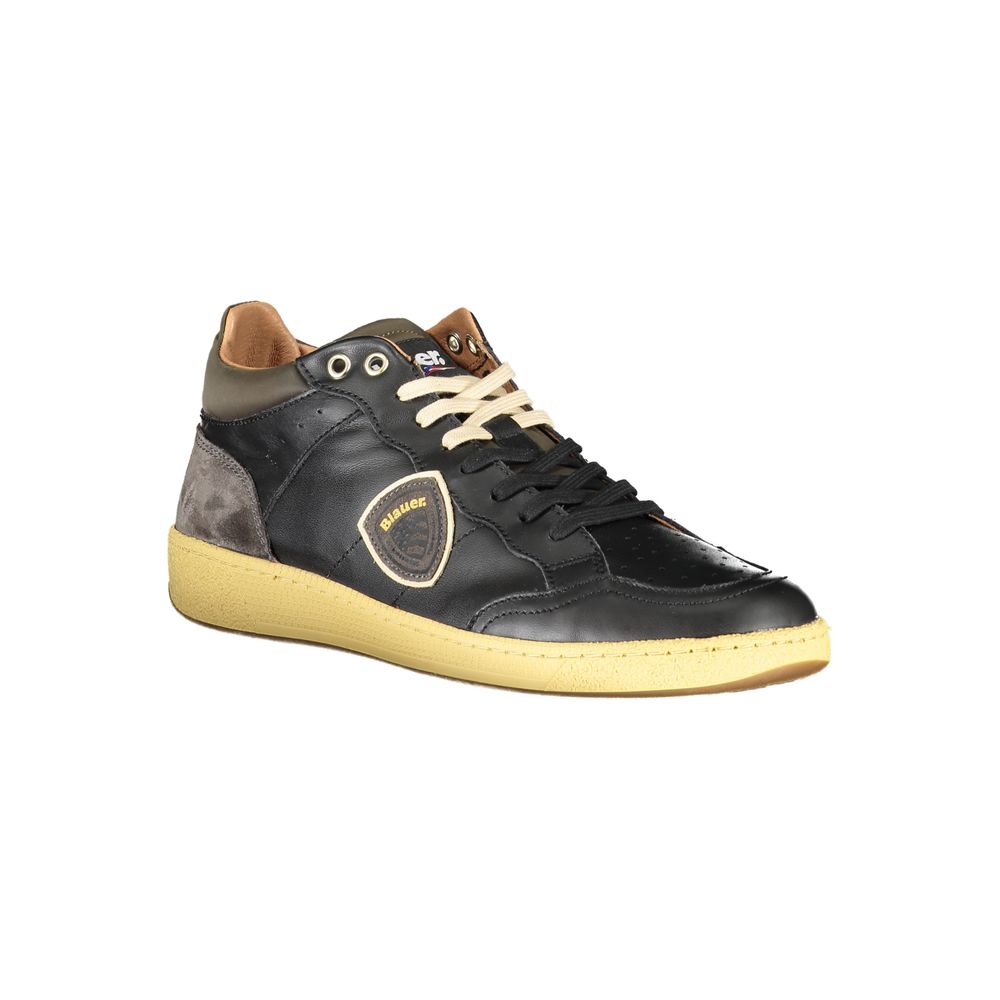 Sleek Black Lace-Up Sneakers with Contrast Details Blauer