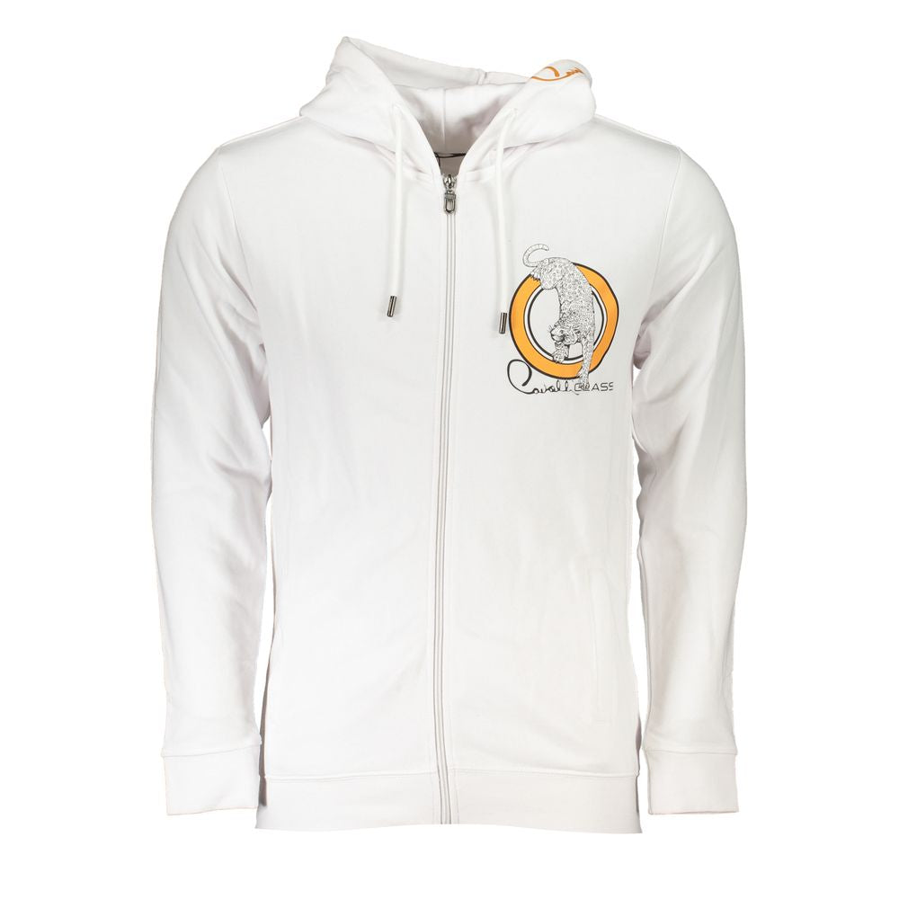 White Cotton Men Sweatshirt with Hood Cavalli Class