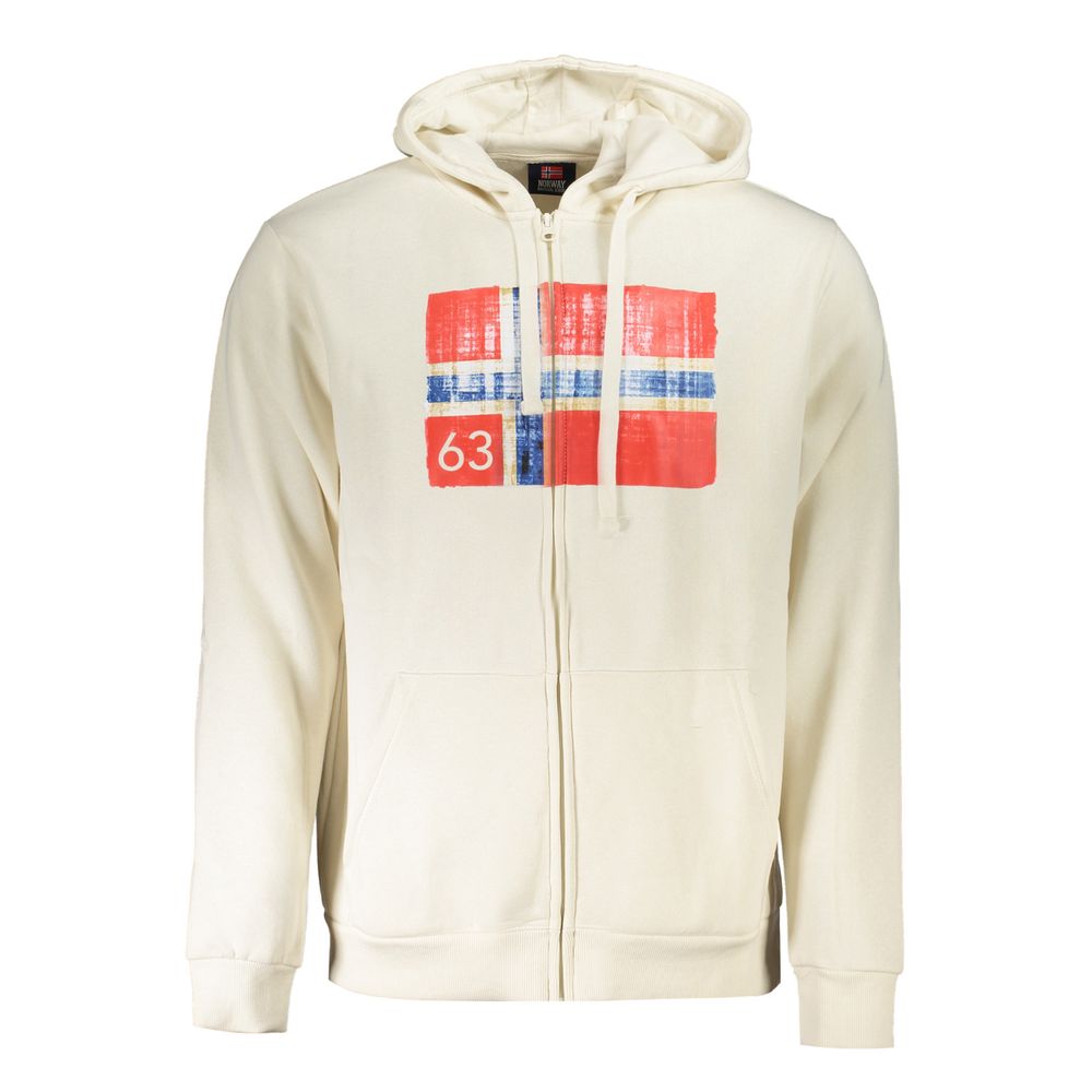 White Cotton Men Sweater with Hood and Pockets Norway 1963