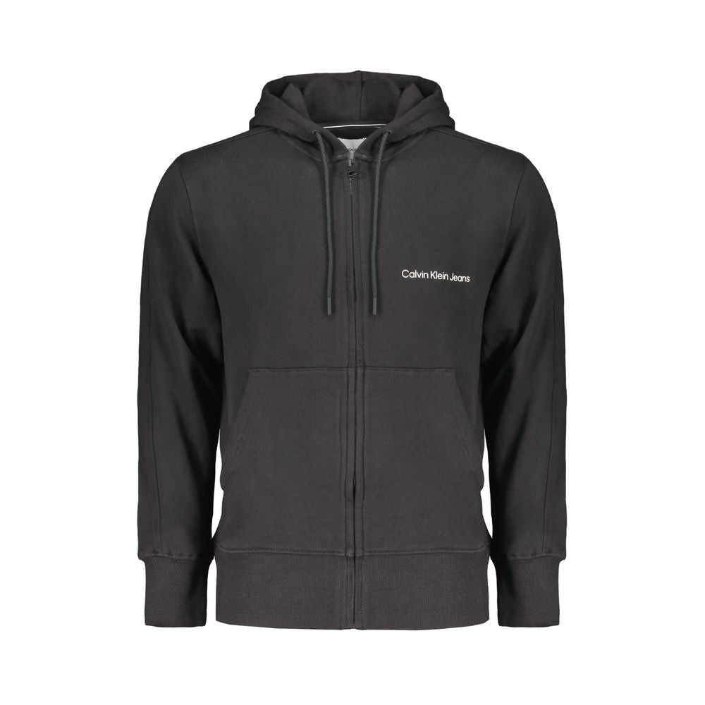Black Cotton Men Sweater with Hood and Central Pockets Calvin Klein
