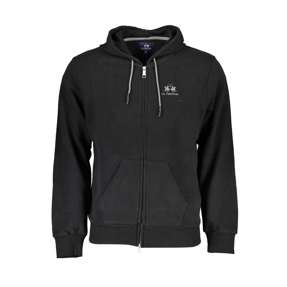Black Cotton Men Sweater with Hood La Martina