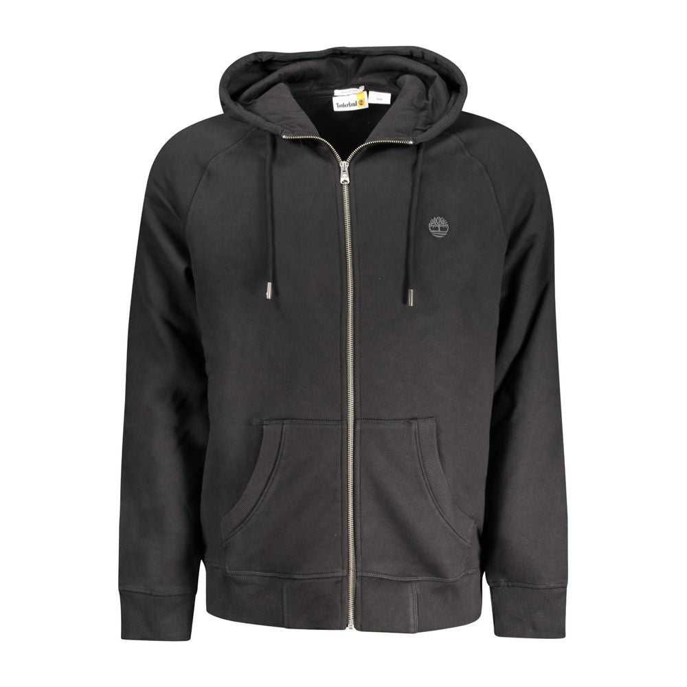 Black Cotton Men Sweater with Central Pockets and Zip Timberland