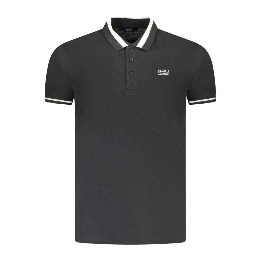 Black Cotton Men Polo Shirt Cavalli Class