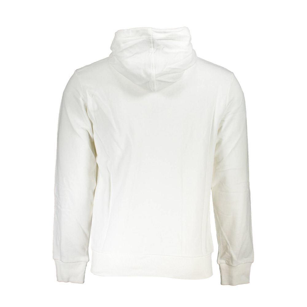 White Cotton Men Sweater with Hood and Zip Pockets La Martina