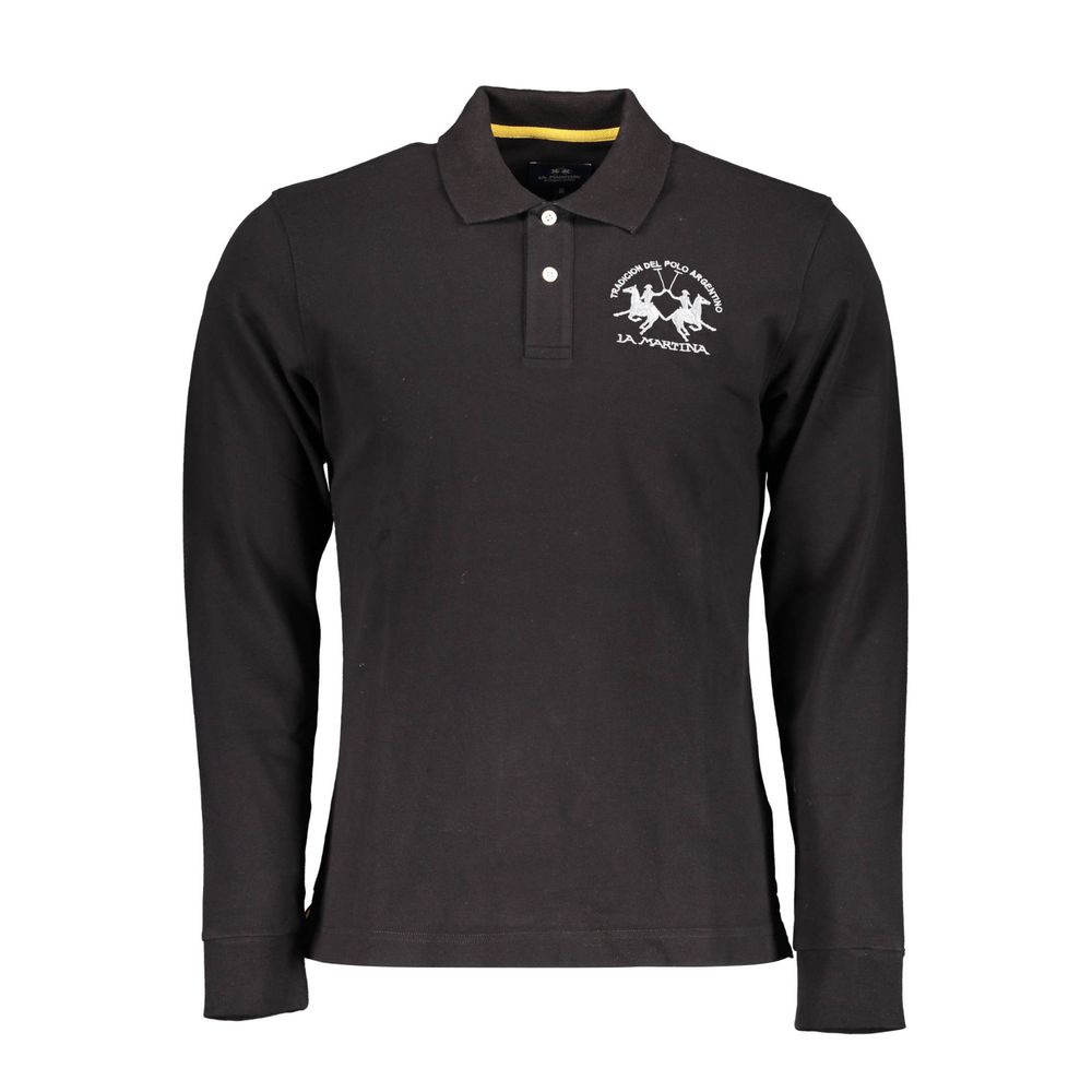 Elegant Long Sleeved Black Polo for Men La Martina