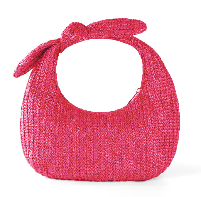 Vacation Style Bow Straw Handbag Clutch bags Dropshipman Rose Red 24X13X5CM