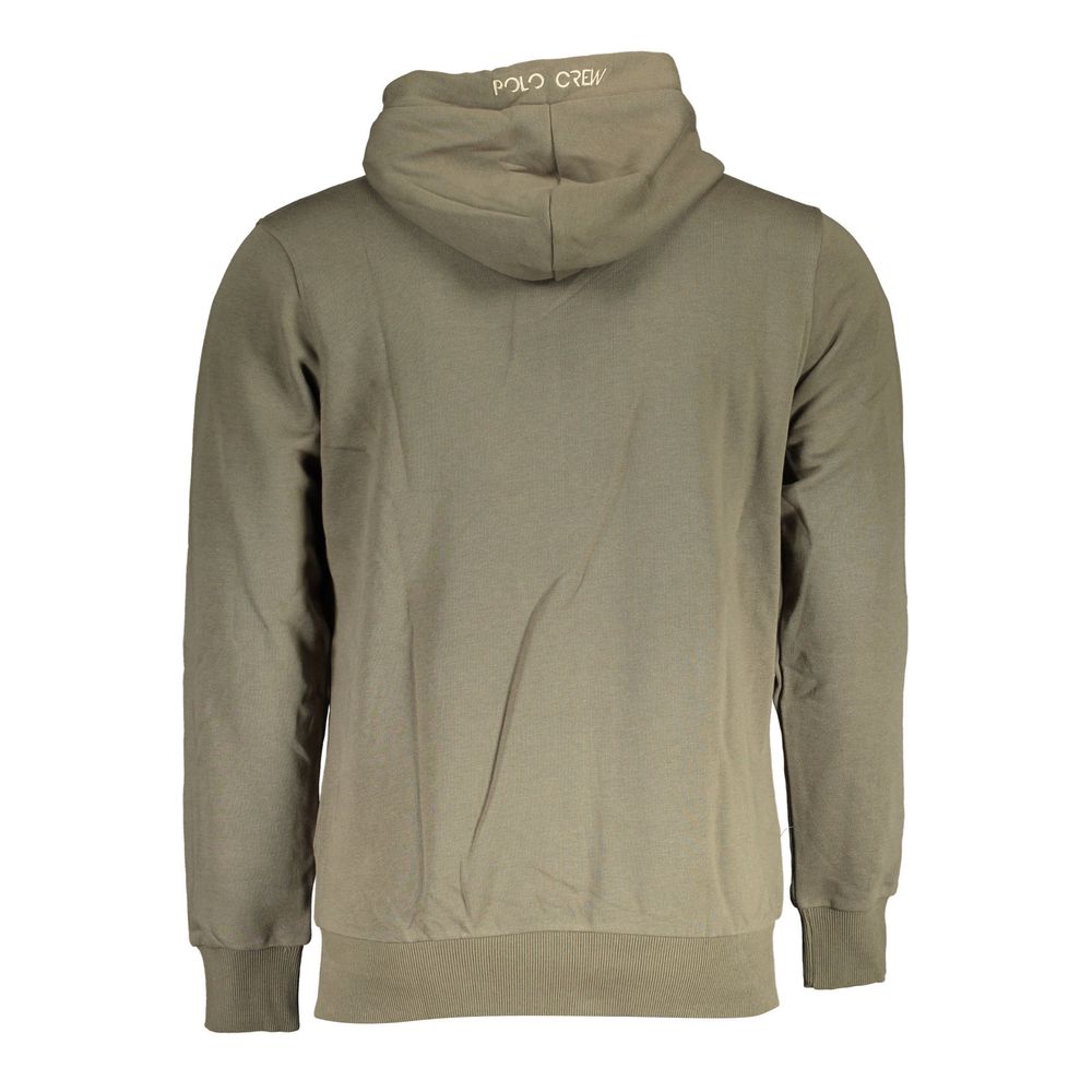 Green Cotton Men Sweater with Hood and Zip Pockets La Martina