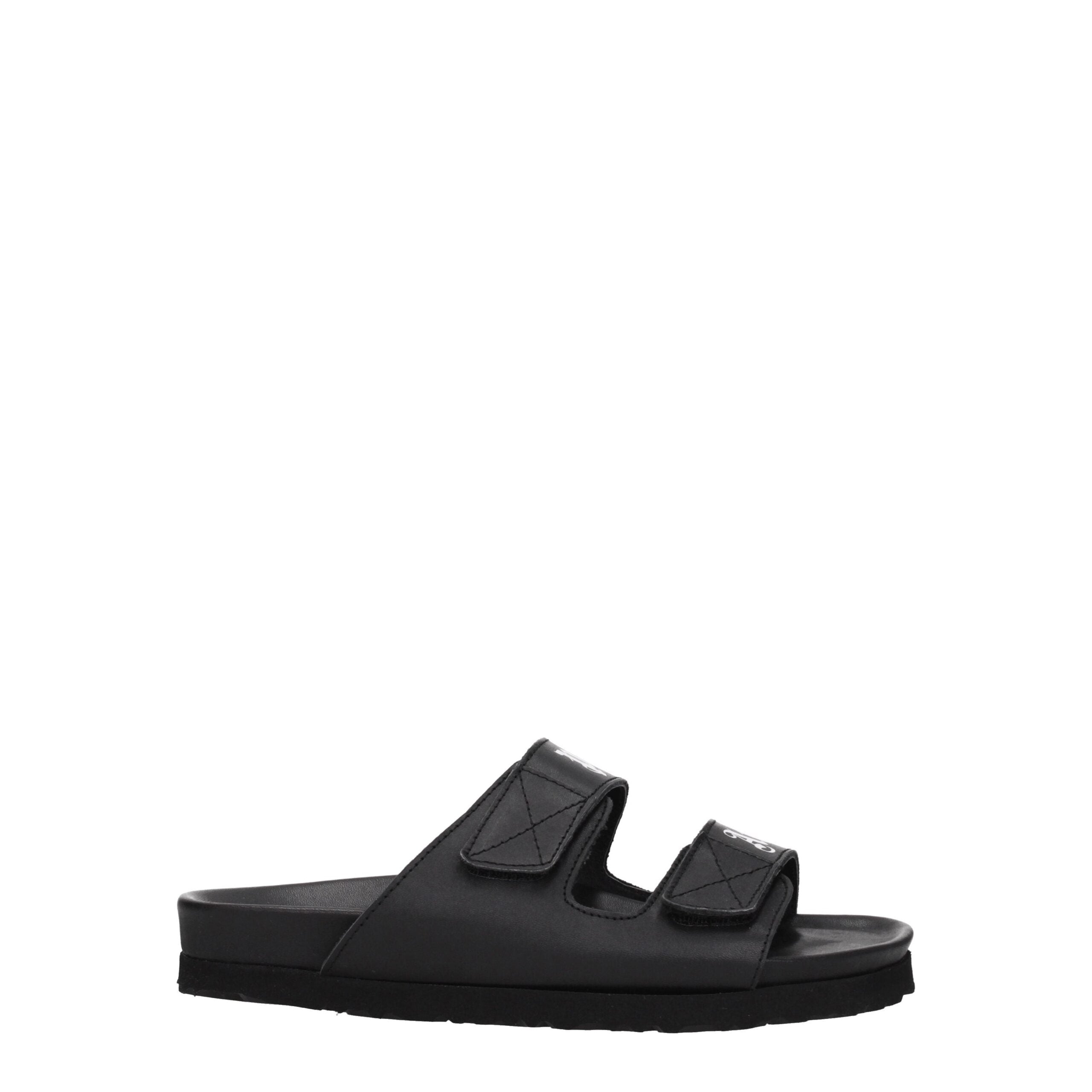Black Leather Flat Sandals Palm Angels