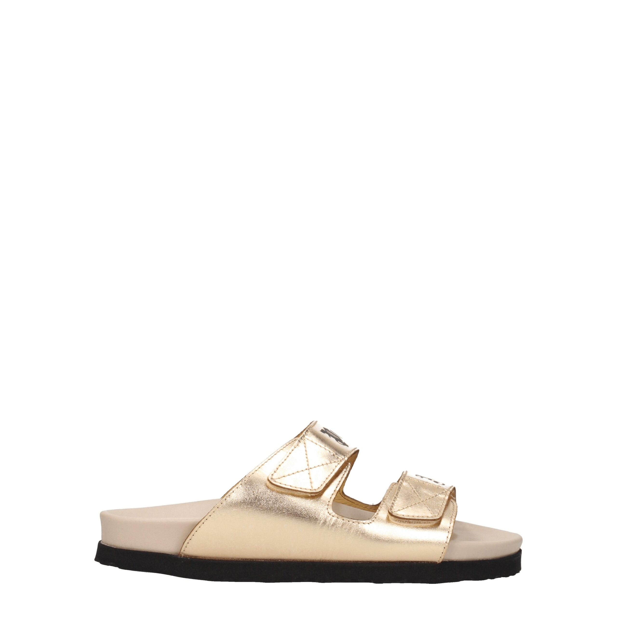 Gold Leather Slippers Sandals Palm Angels
