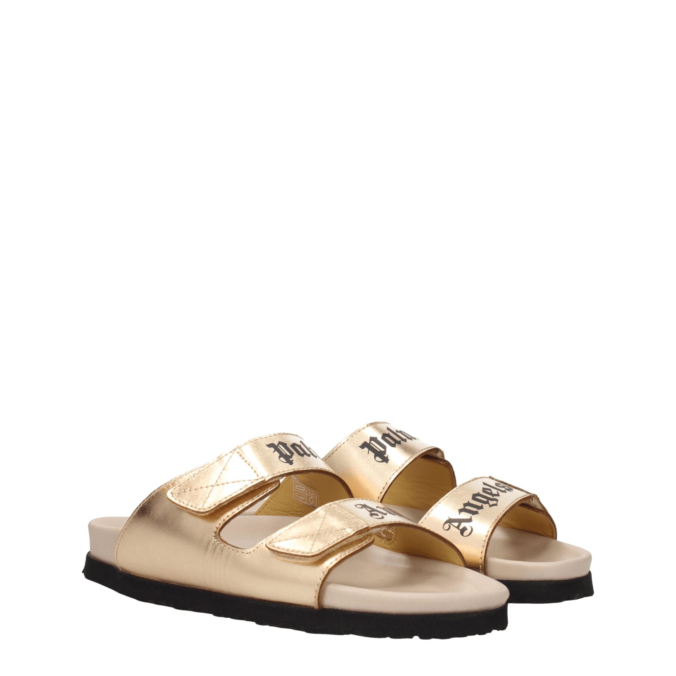 Gold Leather Slippers Sandals Palm Angels