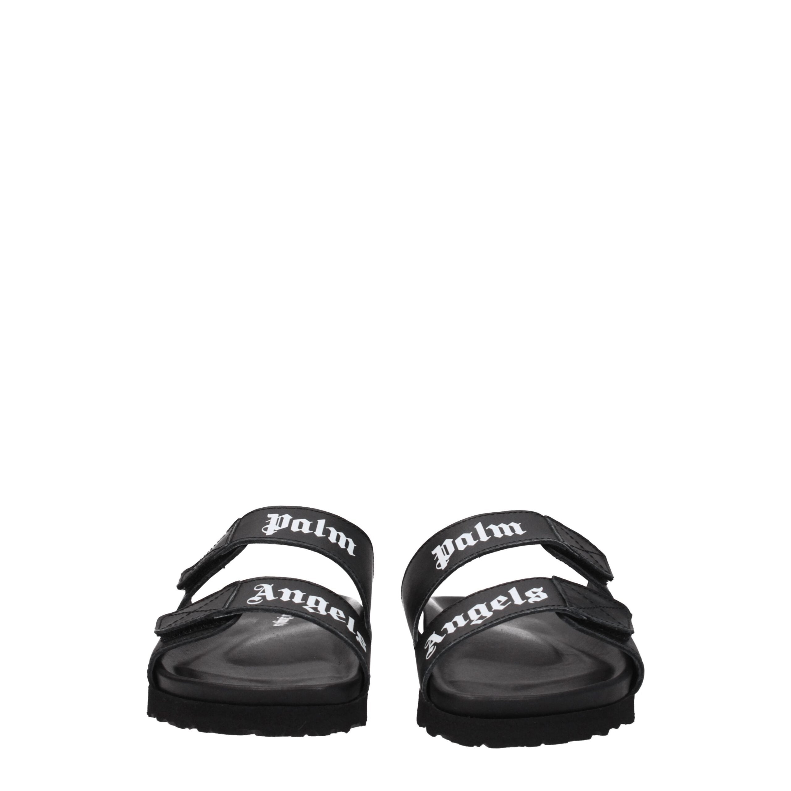 Black Leather Flat Sandals Palm Angels