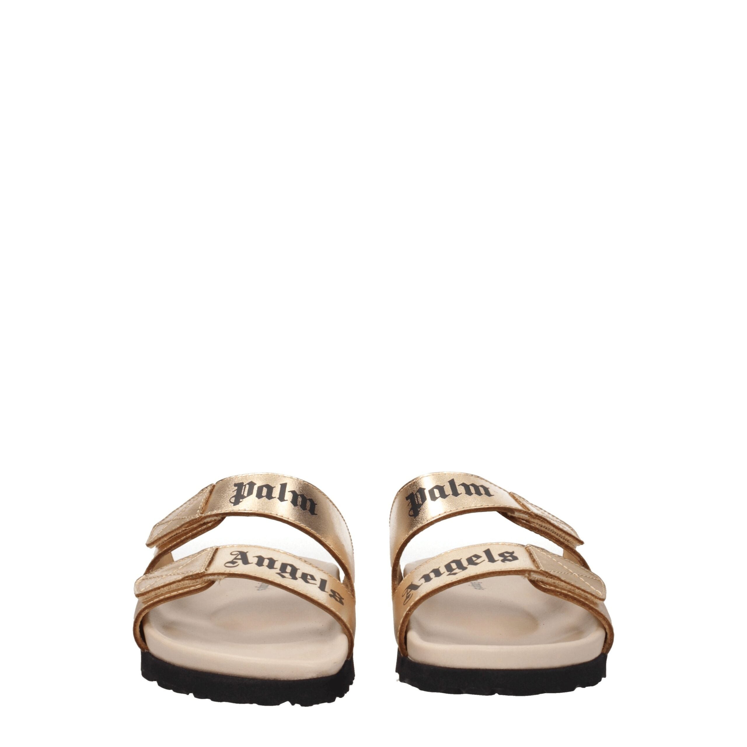 Gold Leather Slippers Sandals Palm Angels