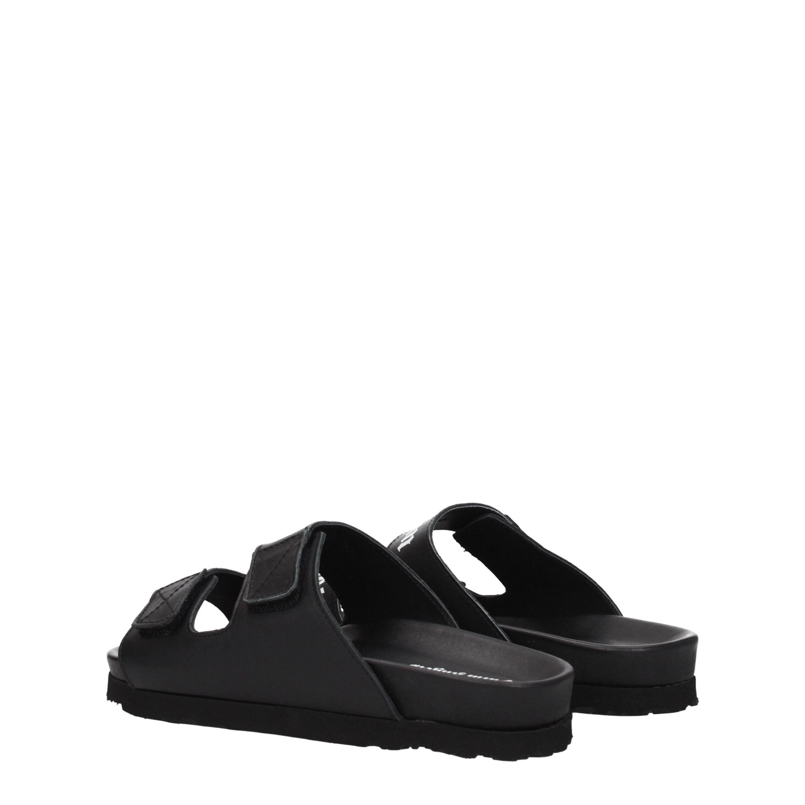 Black Leather Flat Sandals Palm Angels